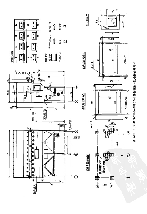 LPCM128-2000~256-2700型側噴脈沖除塵器外形尺寸